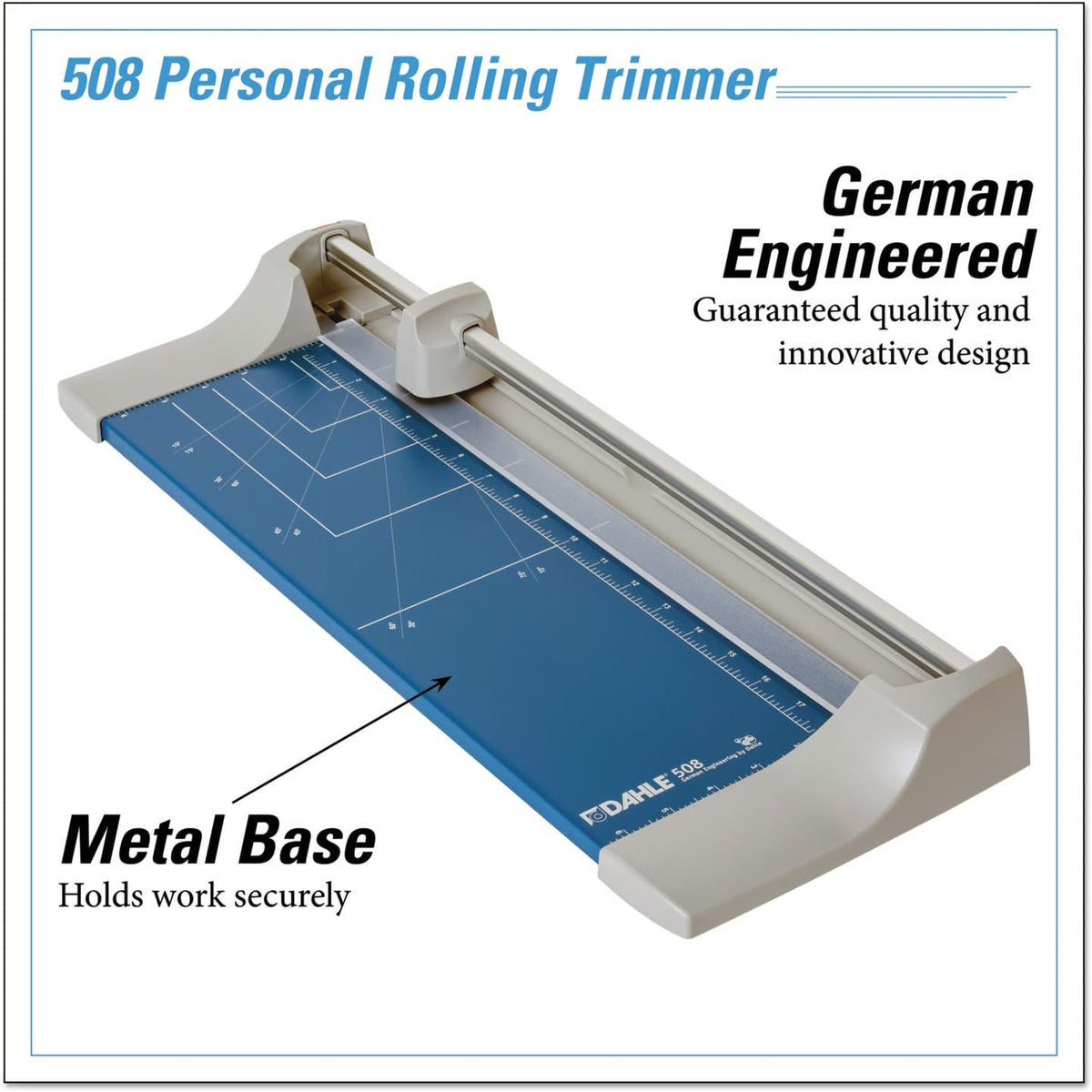 Dahle 508 Personal Rotary Trimmer, 18" Cut Length, 7 Sheet Capacity, Self-Sharpening, Automatic Clamp, German Engineered Paper Cutter