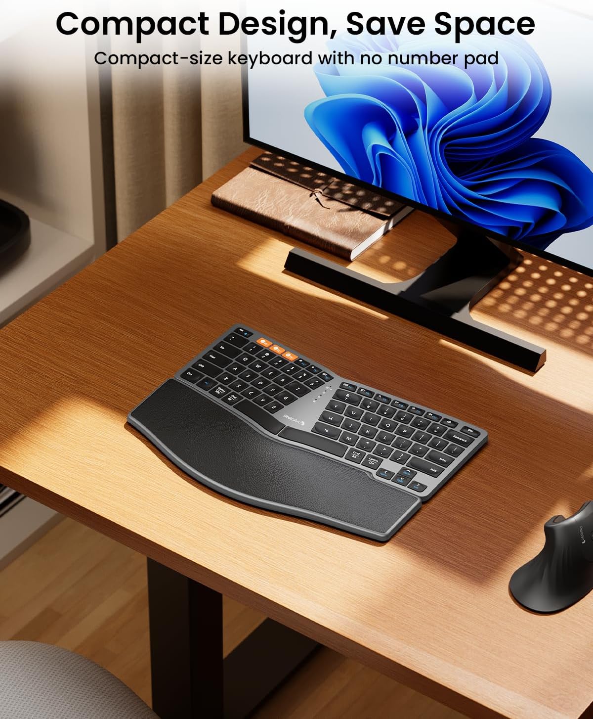 ProtoArc EK04 Mini Compact Wireless Ergonomic Keyboard - Space Gray