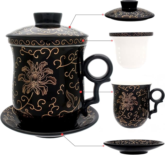 Porcelain Tea Cup with Infuser Lid and Saucer Sets