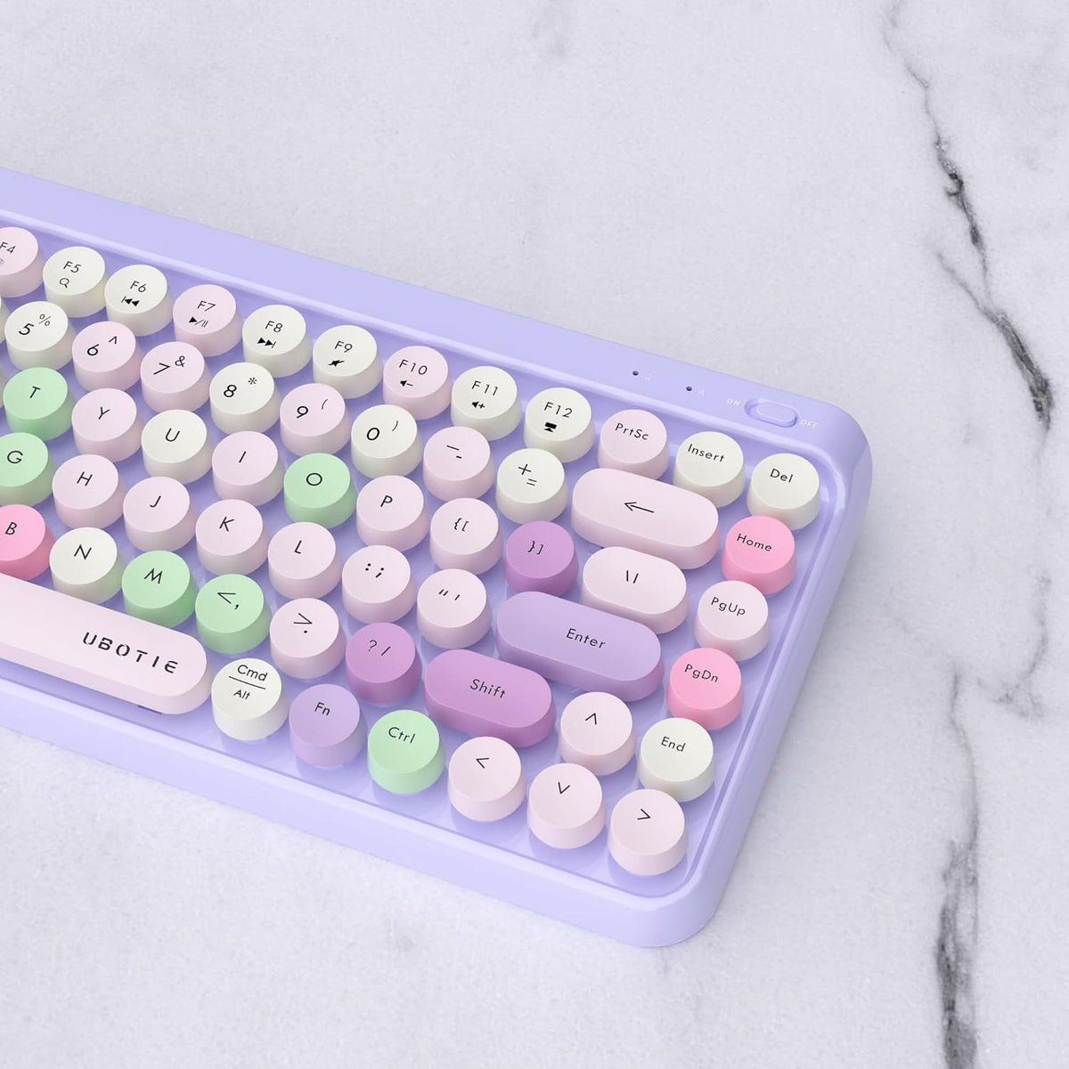 UBOTIE Portable Bluetooth Colorful Computer Keyboards, Wireless Mini Compact Retro Typewriter Flexible 84Keys Design Keyboard (Purple-Colorful)