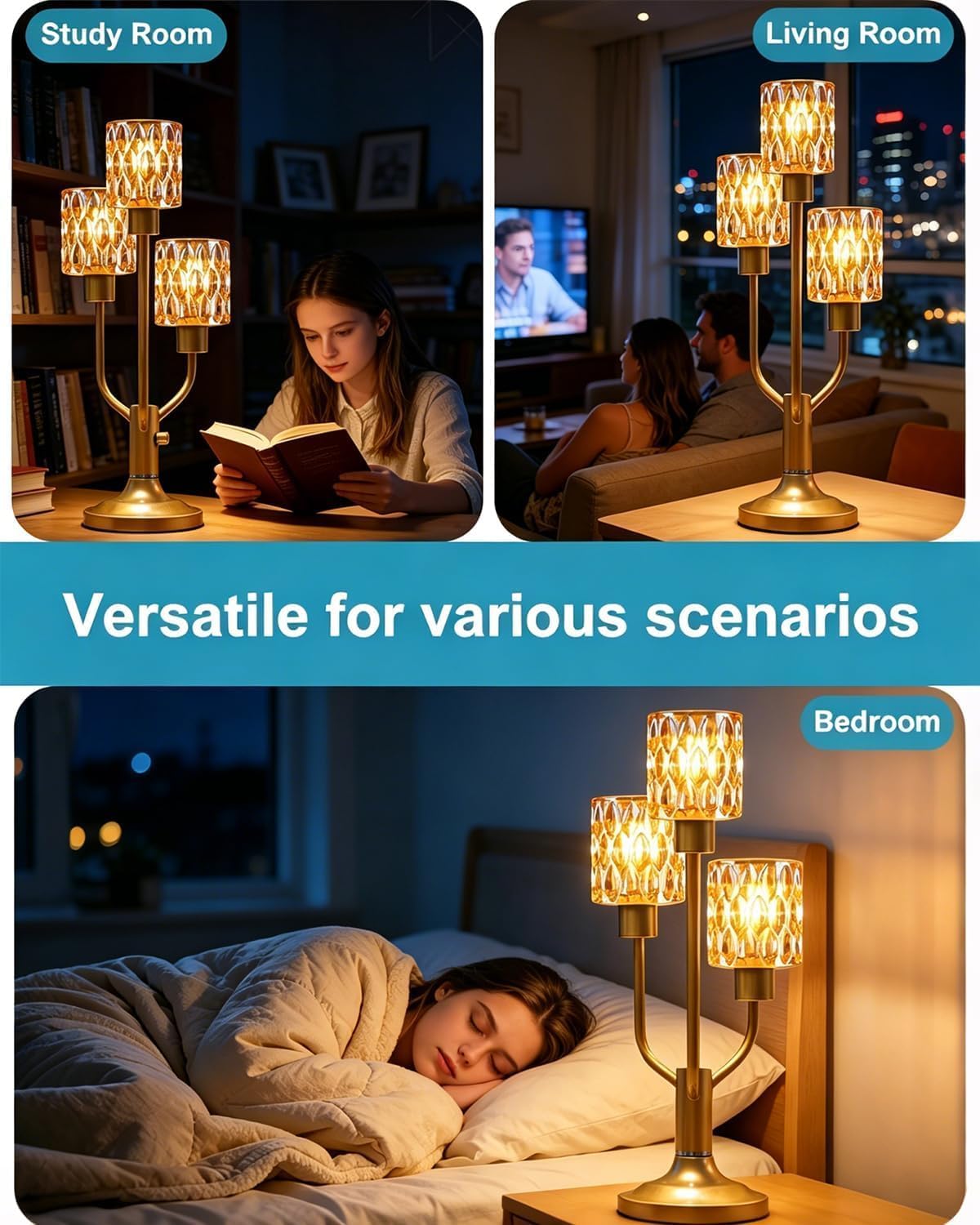 Lightdot Mid Century Modern Table Lamp Glod Glass Dimmable 3 Bulbs Included