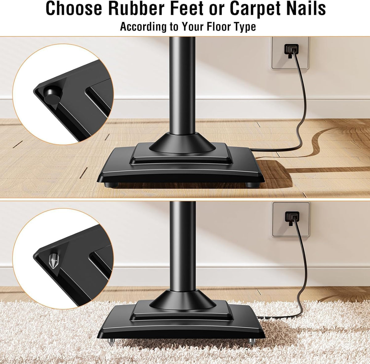 Speaker Stands Pair, 34"-43.3" Height Adjustable, Max 11 lbs, Cable Conceal