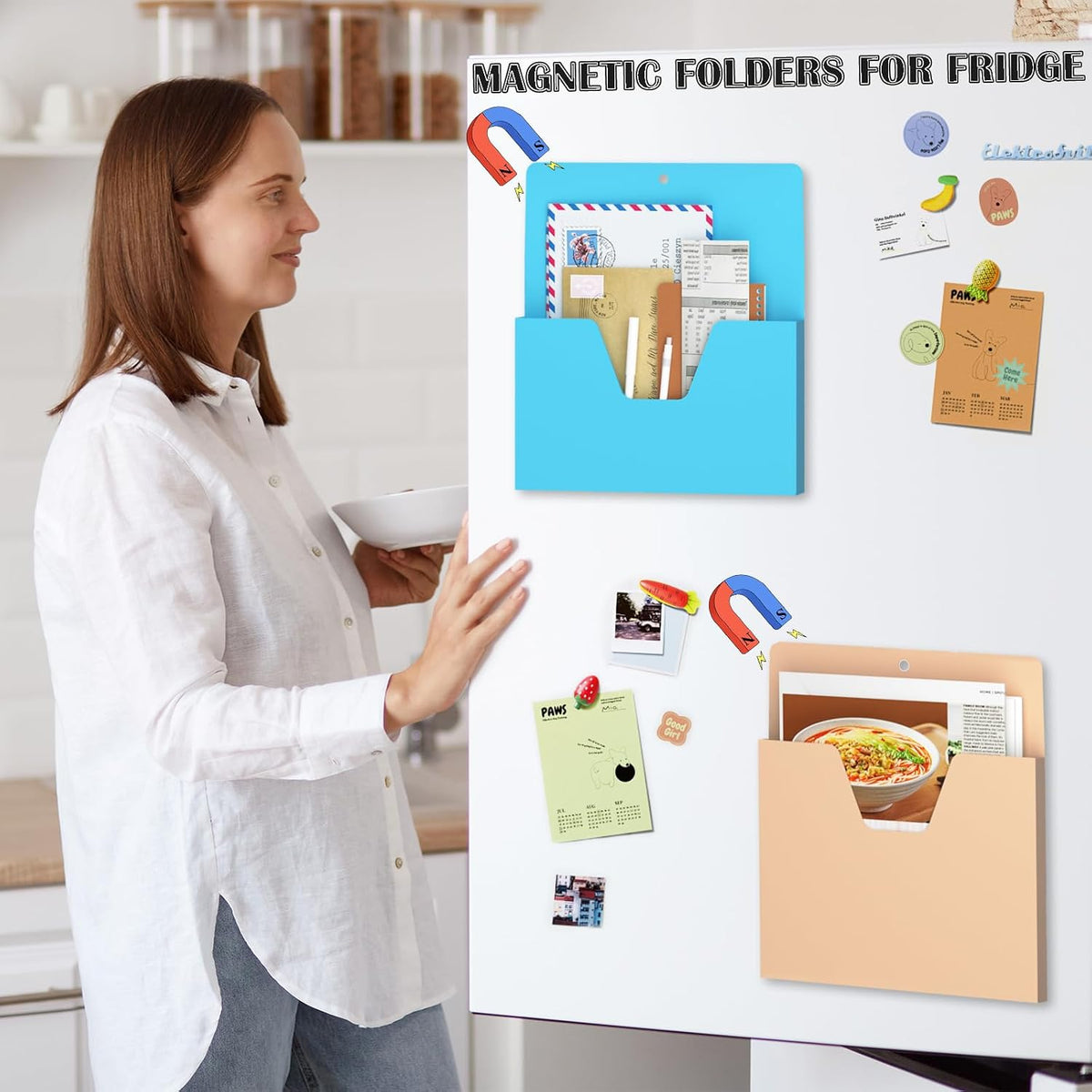 MFTEK Magnetic File Holder 6 Pockets Paper Holder, Hanging File Organizer Office Supplies Storage for Cabinets, Whiteboard, Magnetic Mail Letter Folder for Refrigerator (Pastel Color-Mix)