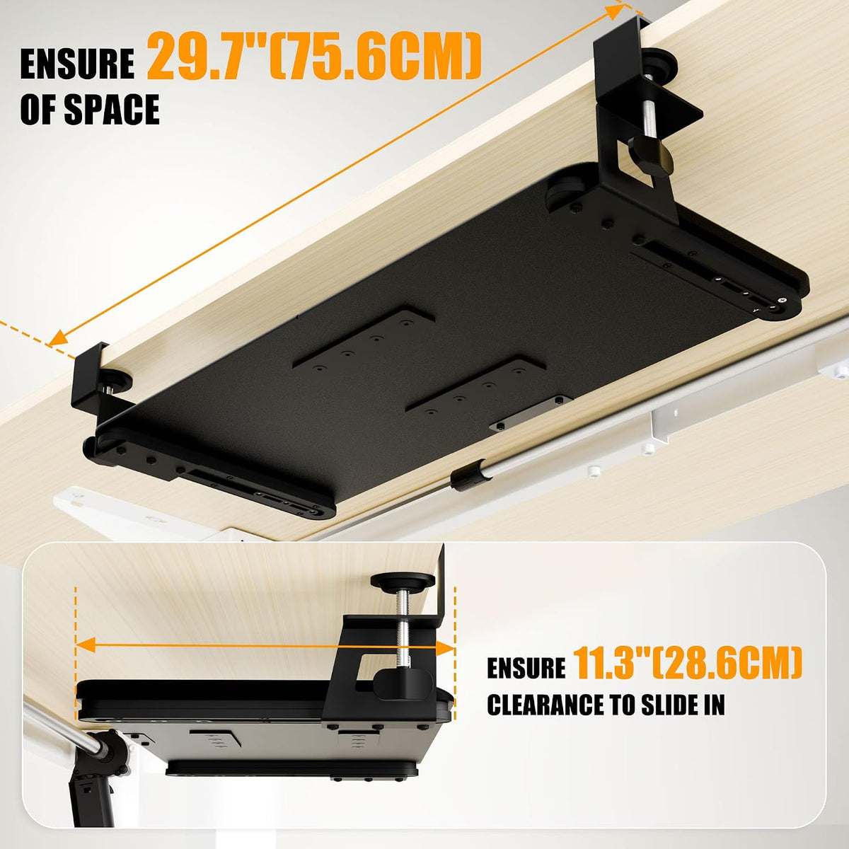 Under Desk Keyboard Tray, Keyboard Holder Drawer with C-Clamp 25.6"x11.8"