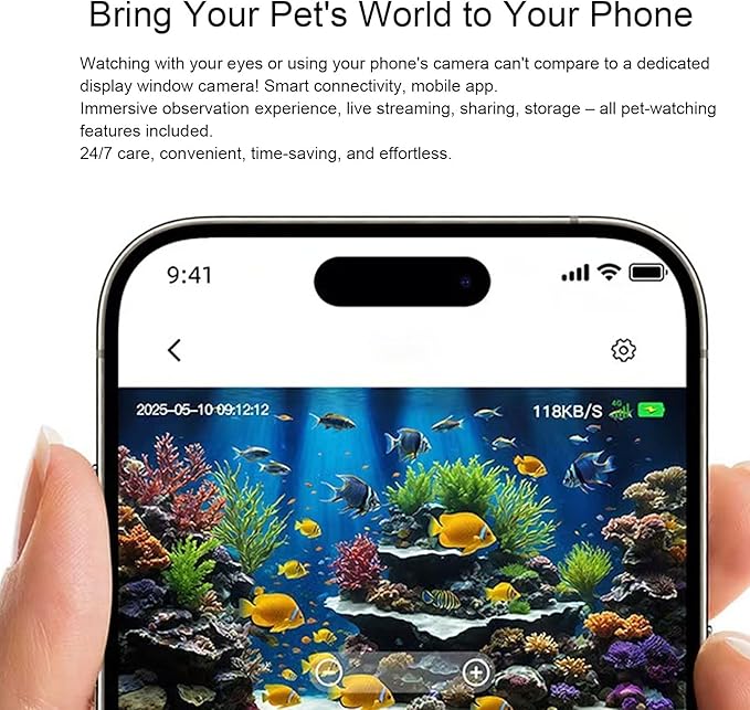 Dpofirs 2MP 2K Aquarium & Terrarium Pet Camera, Window Camera for Fish, Lizard, Reptile Pet and Window Bird Feeder, AI Motion Detection, 140 Wide Angle