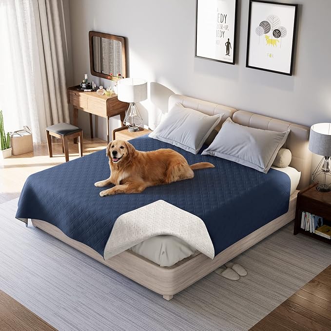 Waterproof Dog Bed Covers for Couch Protection, Water-Resistant Soft Dog Pet Blanket Anti-Slip Dog Blanket for Bed, for Furniture Bed Couch Sofa (Navy Blue,82x82inch)