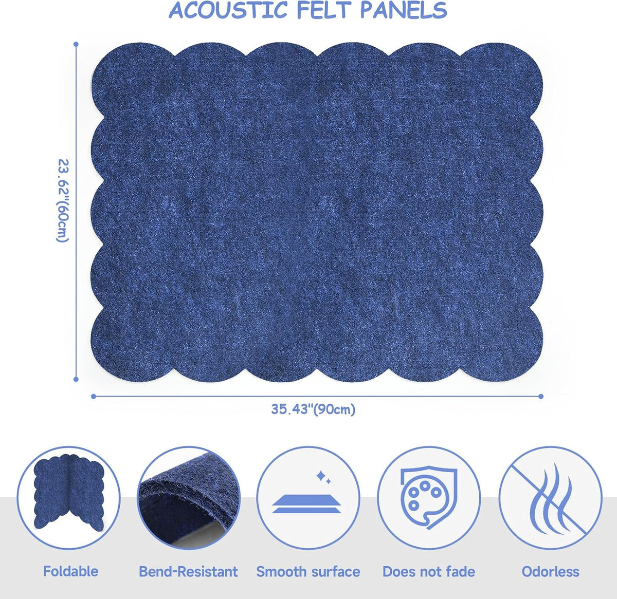 Felt Bulletin Board 36" x 24" Cork Board Alternative,Decorative Felt Pin Board Foldable Cork Boards for Walls Self-Adhesive Cork Board for Home Office Classroom Pin Board (Dark Blue)