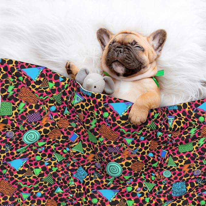 Reversible Plush Dot Pet Blanket, Geometric Checkered Zebra Tiger Leopard Print Hot Pink Vintage Retro 80S 90S, Ultra Soft Two Sided Throw for Dogs Cats Home Use Comfort