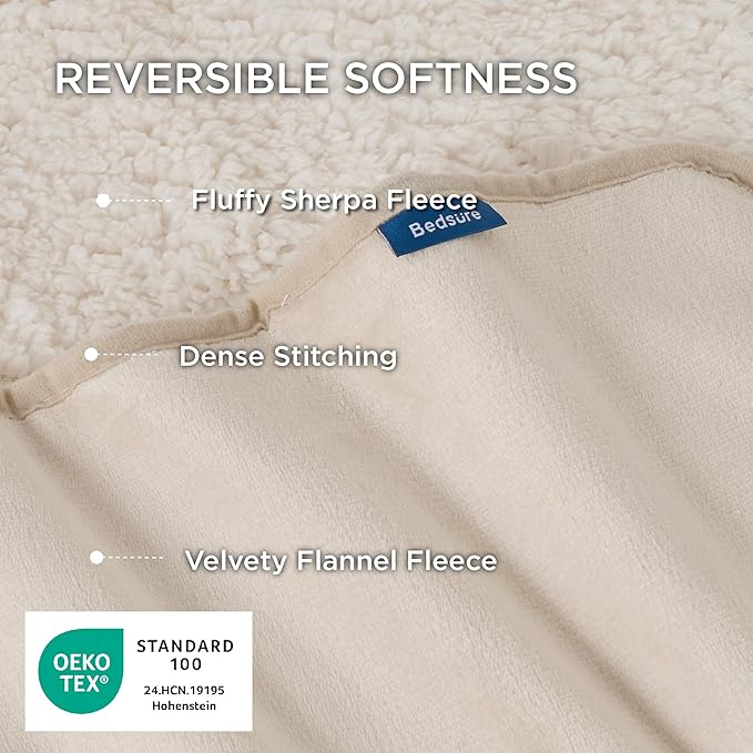 Bedsure Waterproof Blanket for Bed - Sherpa Fleece Waterproof Dog Blankets for Large Dogs, Pet Blankets for Bed/Couch/Dog Crate, Soft Plush Reversible Furniture Protector, Queen Size, 90"x86", Cream