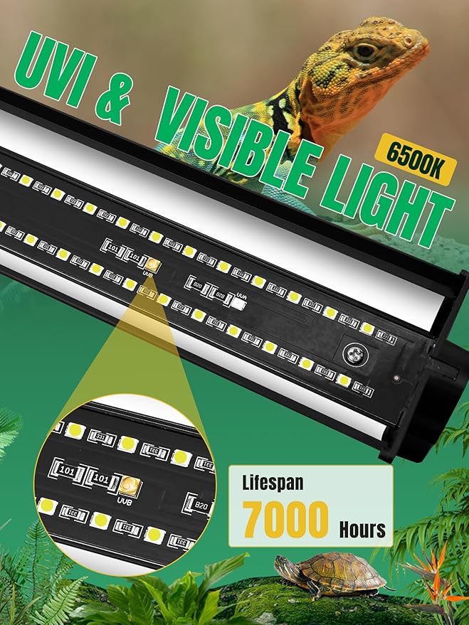 LED UVB Light for Reptiles, 8W 8-Inch Reptile LED Light for Bearded Dragon Lizard Gecko Snake Turtle, Aluminum UVA UVB Lamp Fixture Controller with Dimming and 4 UVI Modes