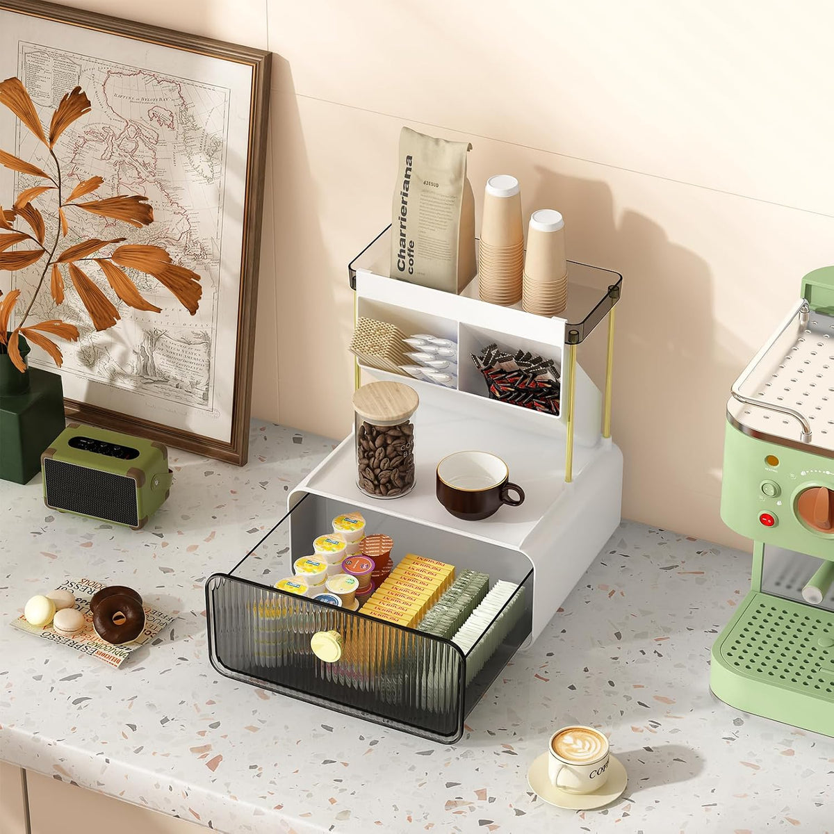 FOLLOWIN 3 Tier Makeup Organizer, Vanity Desk Cosmetic Display with Drawer