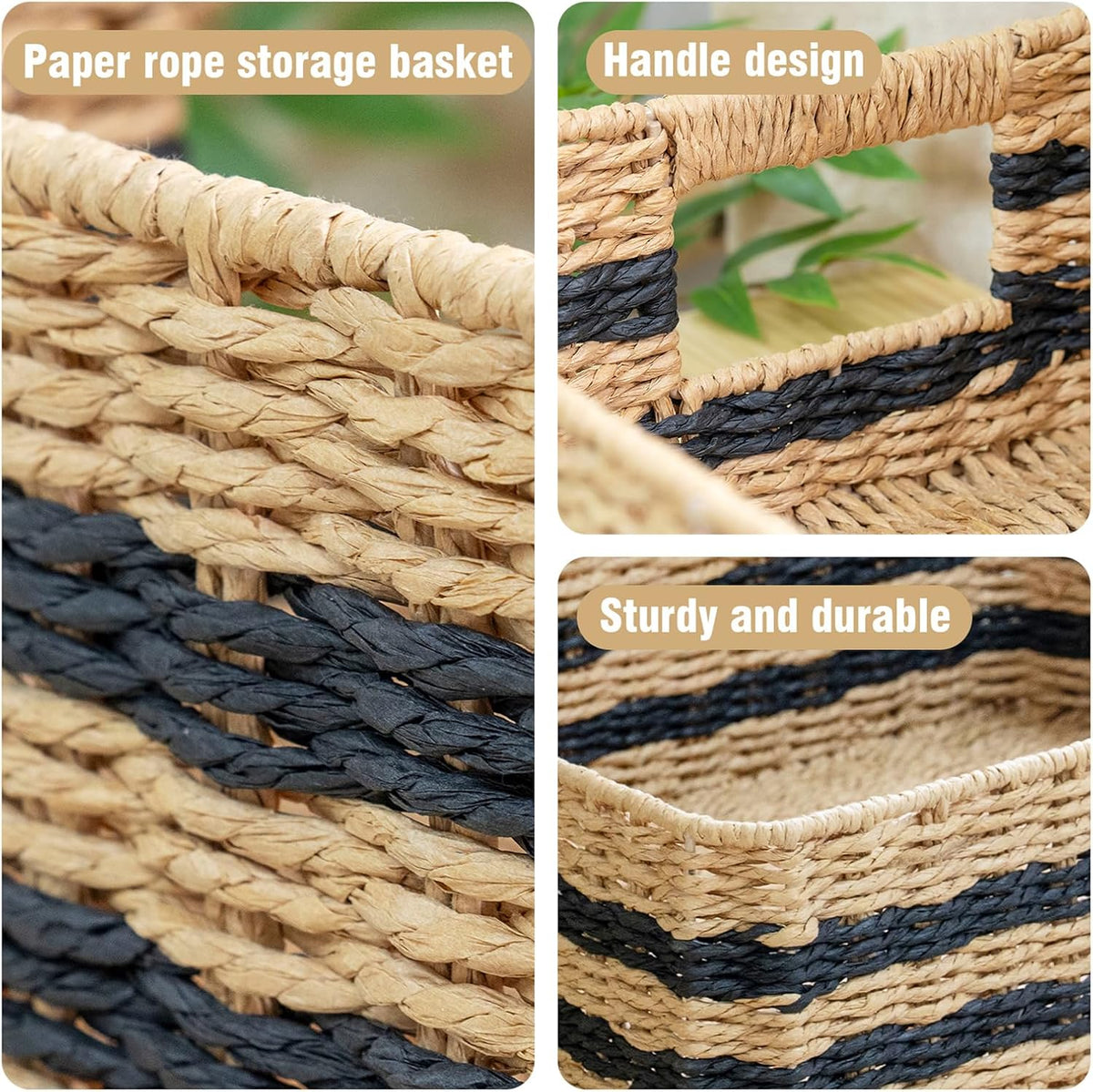Handwoven Paper Rope Storage Basket, Rectangular Wicker Organizer