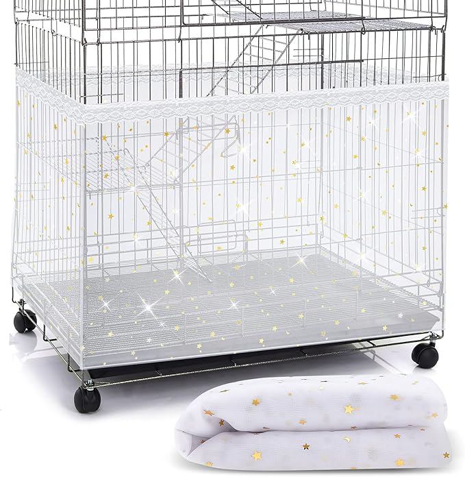 Shappy Large Bird Cage Cover, Bird Cage Seed Catcher, Adjustable Star Pattern Nylon Mesh Net for Parrot Parakeet Macaw Pet Supplies(White)