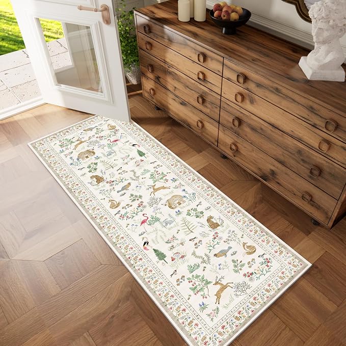 Machine Washable Kitchen Runner Rugs: 2'6"x8' Hallway Runner Non Slip Low Pile