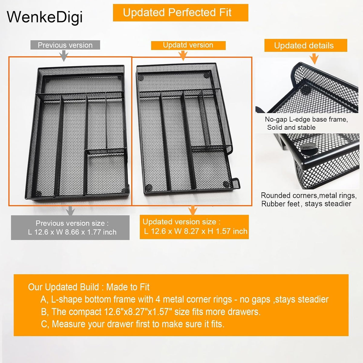 2-Pack 6-Compartment Mesh Office Drawer Organizer Tray, Black
