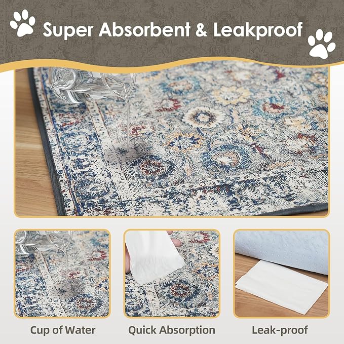 Washable Pee Pads for Dogs 2 Pack, 36" x 24" Reusable Puppy Pads Waterproof, Super Absorbent Dog Rugs, Leakproof, Dog Crate Pad, Playpen Mat, Whelping Pads, Vintage