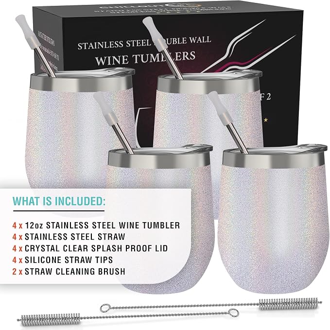 CHILLOUT LIFE 12 oz Stainless Steel Wine Tumblers 4 Pack