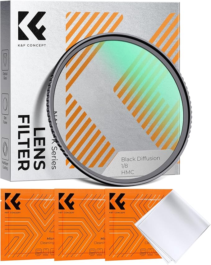K&F CONCEPT 62mm Black Diffusion 1/8 Filter, Mist Dreamy Cinematic Effect Filter