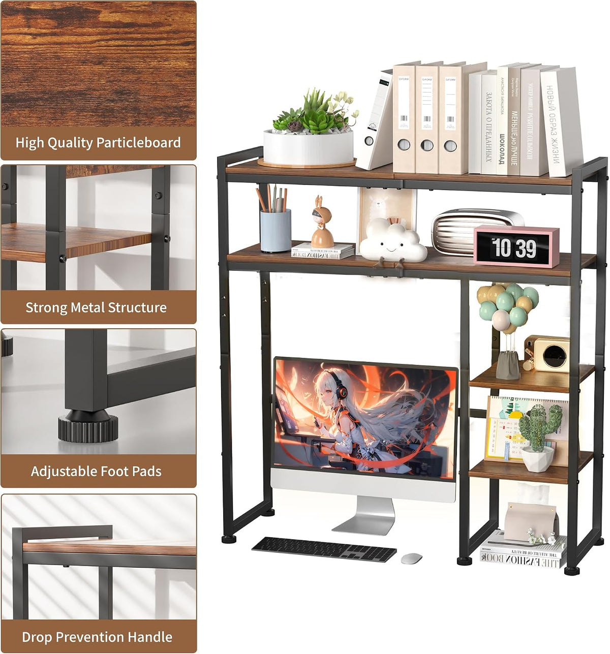 Aetheris Desktop Organizer Shelf, 30" Wooden Office Storage Rack, Display Shelf Rack, 5 Tier Desktop Display Rac, Desk Shelf, Desk Hutch for Computer Monitor (Brown)
