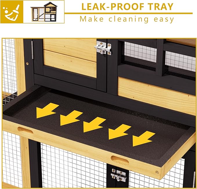 Chicken Coop, Chicken Run,Small Wooden Duck Coop Outdoor 2-Tier Hen House All Weather Used Poultry Quail Cage Rabbit Pet Hutch House with Ramp for Small Animals (Yellow Black)