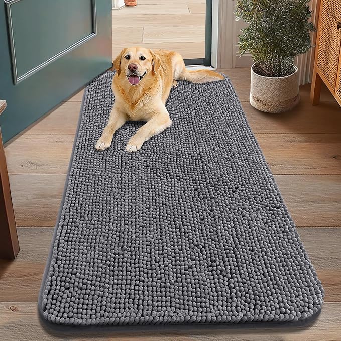 Smiry Dog Door Mat for Muddy Paws 48x30, Absorbent Dirt Trapper, Non-Slip