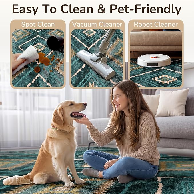 BESTSWEETIE Area Rug 8x10 Rug Machine Washable Non-Slip Low Pile Print Pattern