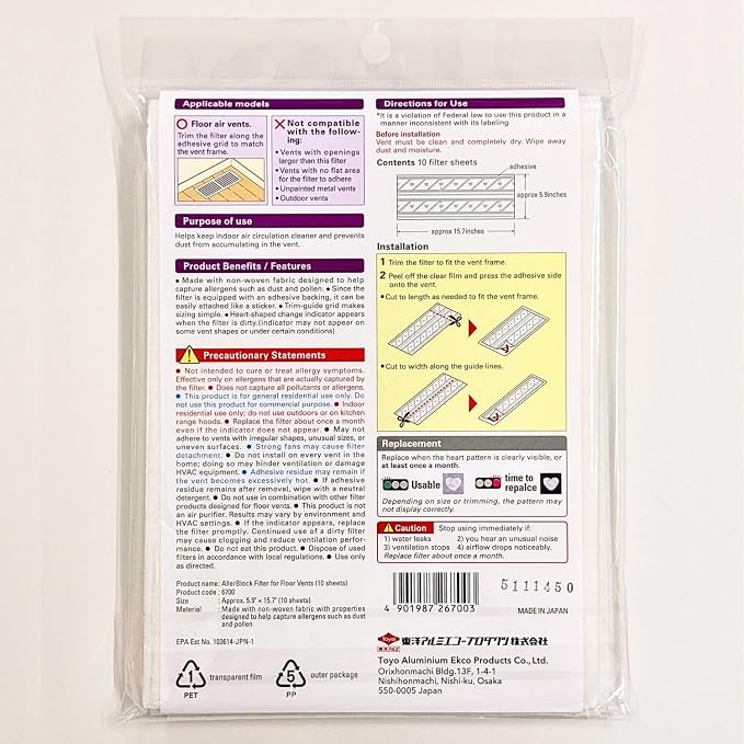 Aller Block Floor Vent Filters – Anti-Allergenic, Captures Dust & Pollen