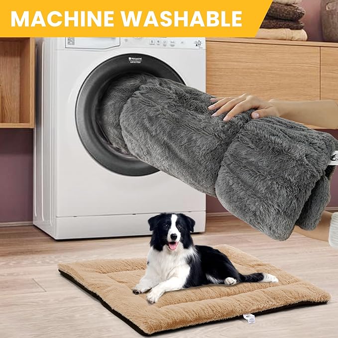 Dog Beds Crate Pad for Large Dogs, Cat Bed Washable Dog Crate Pad Dog Bed Mat Washable Dog Beds Anti-Slip & Anti-Scratch Pet Sleeping Mat(Gray, L)