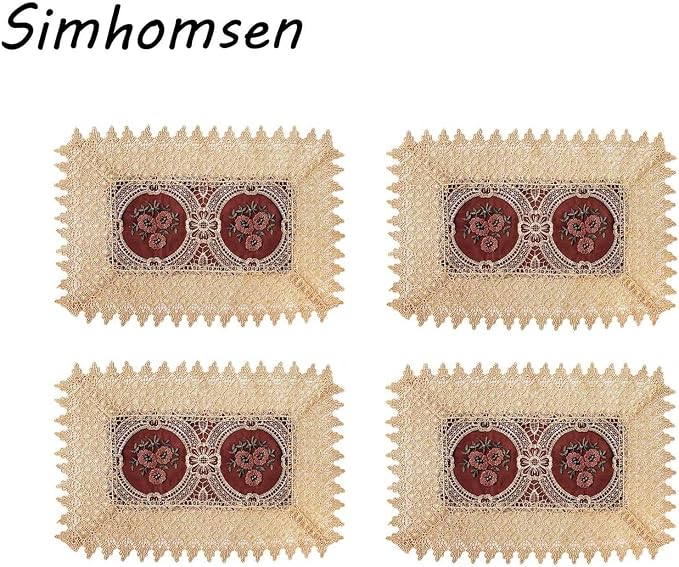 Set of 4 Burgundy Lace Table Placemat Rectangular 12 × 18 Inch