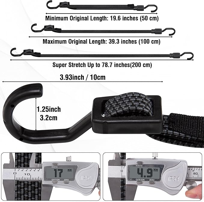 Bungee Cords with Hooks Heavy Duty, Flat Adjustable Bungee Cords with Hooks 40 Inch, Rubber Black Bungee Straps with Buckle Hooks for Outdoor, Camping, Tarps, Bike Rack, Tent, Truck, 4 Pack