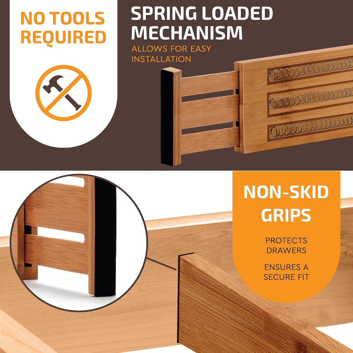 6-Pack Deep Drawer Dividers 4-Inch High Dresser Drawer Organizer, Bamboo
