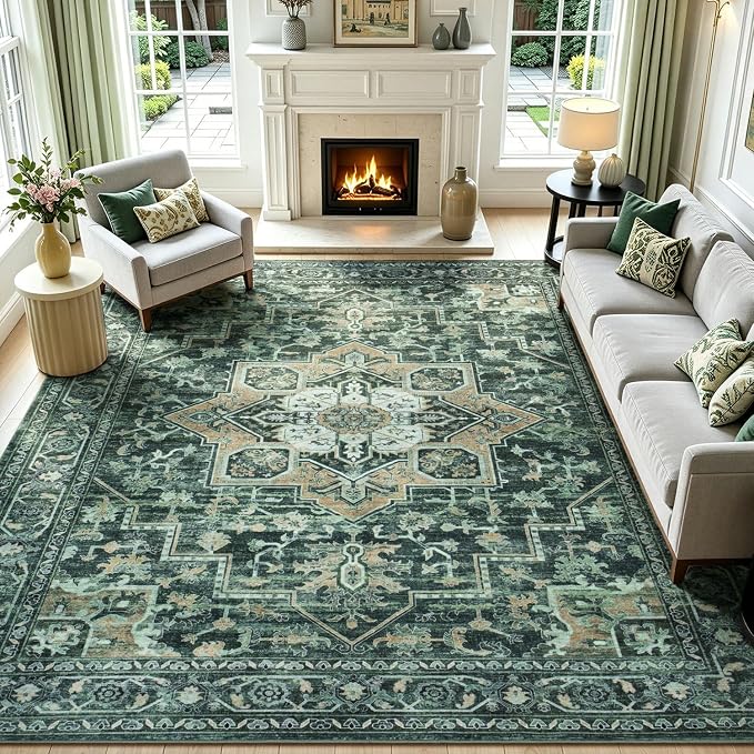 Lofus 8x10 Washable Rugs Non-Slip, Vintage Floral Area Rug