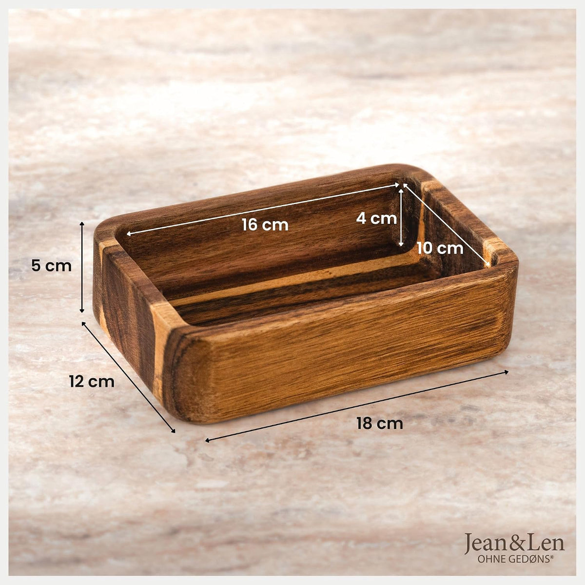 Jean & Len Wooden Organiser Made of Acacia Wood, 18 x 12 x 5 cm