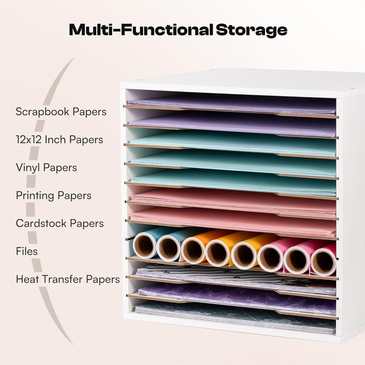 Caydo 12x12 Paper Storage Organizer for 13" Cube Cabinet, 12 Slot Rack