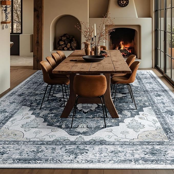 RELEANY Area Rugs Large 10'x12' Washable Non-Slip, Floral Vintage Distress
