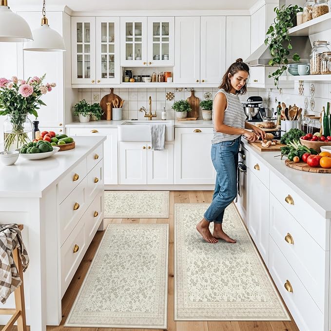 Kitchen Rug Sets 3 Piece, Washable Non-Slip Farmhouse Kitchen Mats