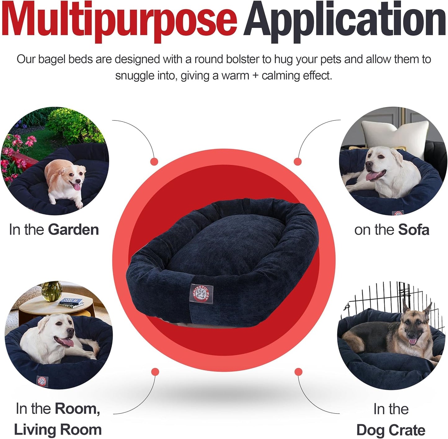 Majestic Pet Villa 24 Inch Shredded Memory Foam Dog Bed for Small Sized Dogs 24x19x7 Inch–Orthopedic Dog Bed - Durable Pet Bed - Washable Small Pet Bed with Head Support-Navy