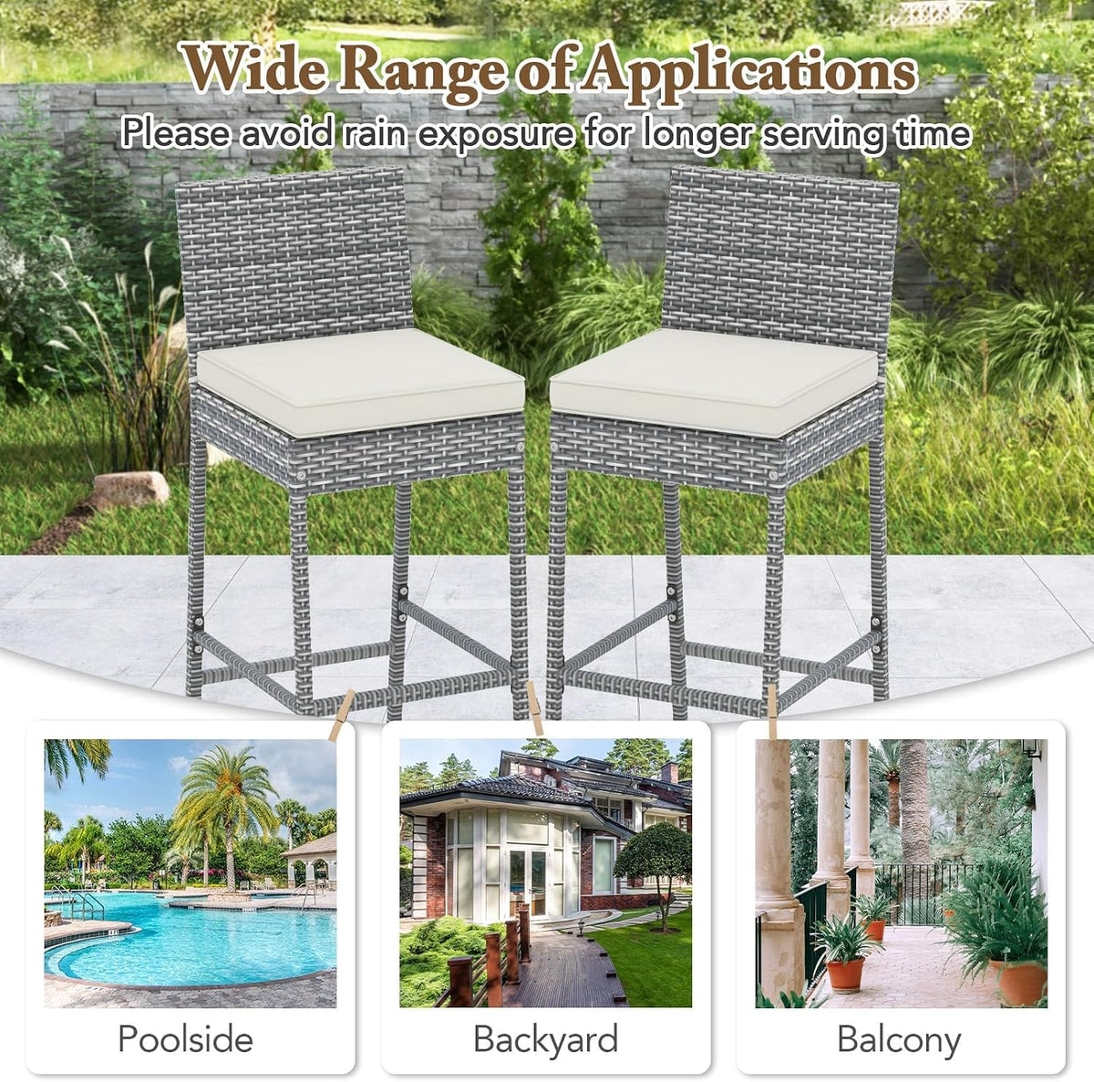 HAPPYGRILL Outdoor Rattan Bar Stools Set of 4, Wicker Bar Chairs