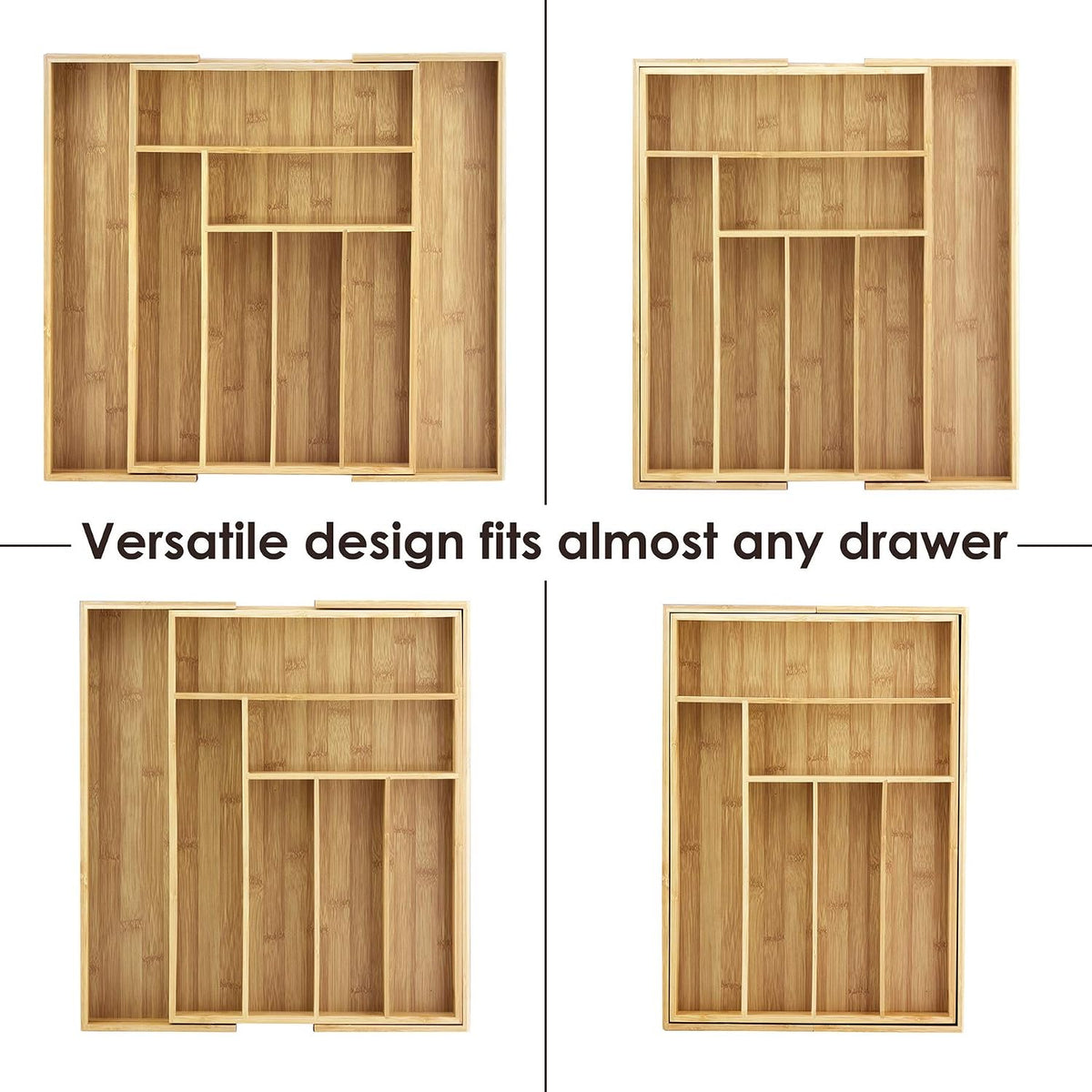 Totally Bamboo Kitchen Drawer Organizer, Expandable Silverware Organizer and Utensil Holder, 8 Compartments with Dividers