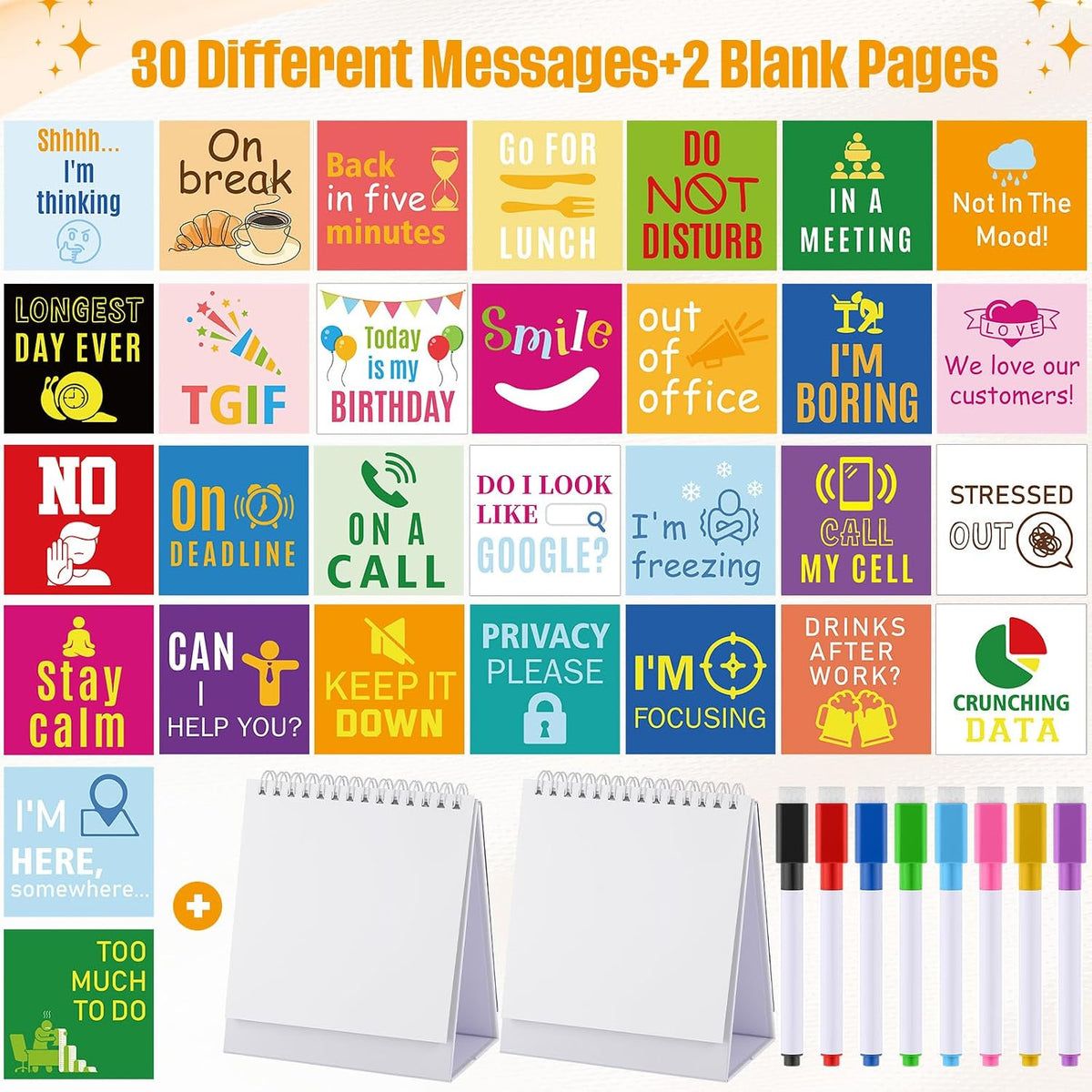 Fainne 6 Pcs Funny Desk Signs 30 Messages Flip over with Blank Cards Pens