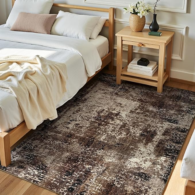 Entryway Rug 3x5 Brown Bedroom Area Rug Washable Non Slip Abstract Coffee Boho