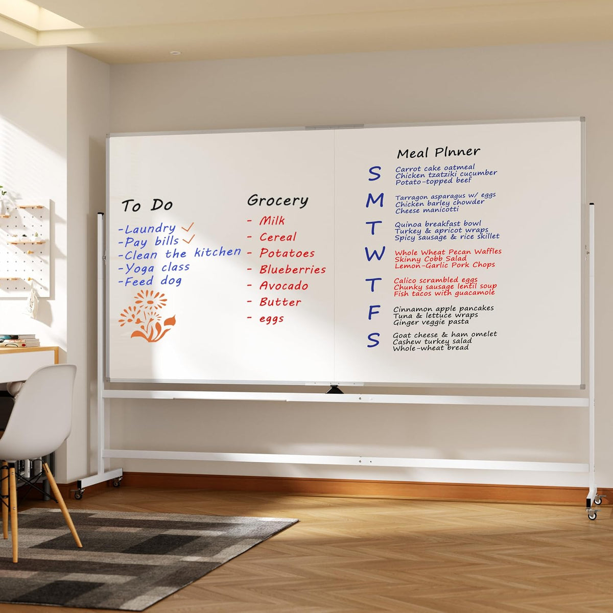Large Rolling Whiteboard on Wheels, 96" x 48" Double-Sided Mobile White Board with Stand, 6' x 3' Portable Standing Magnetic Dry Erase Board Easel for Home Office Classroom School, Silver