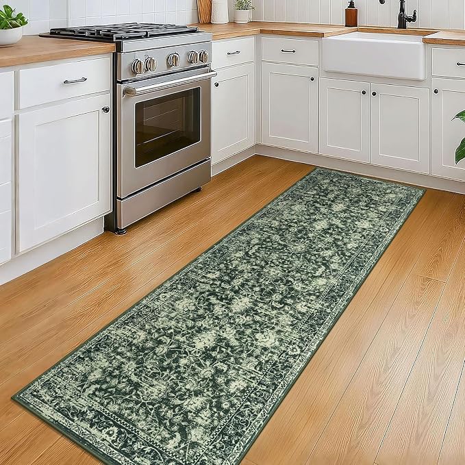 KILOCOCO Hallway Runner 2x6 Rug Runner Printed Vintage Floral Washable Kitchen