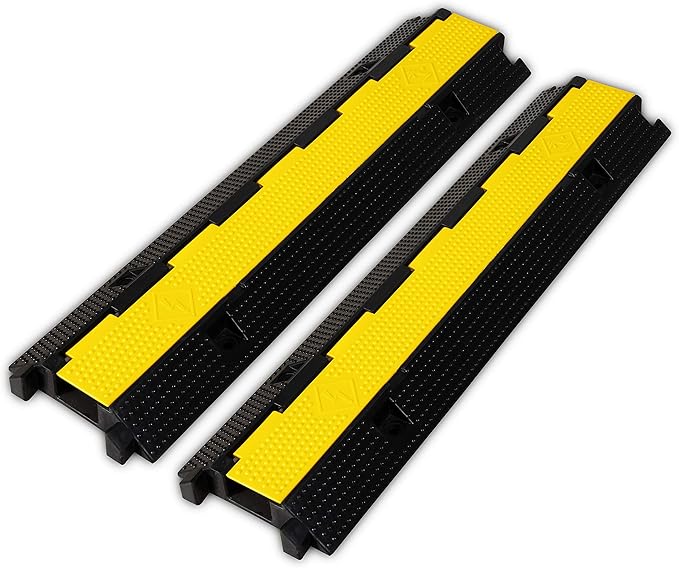 2 Pack Rubber Cable Ramp Hose Cable Protector Ramp 1 Channel 22000Lbs Load Capacity Traffic Speed Bump Wires Power Lines Extension Cord Cover for Indoor Outdoor