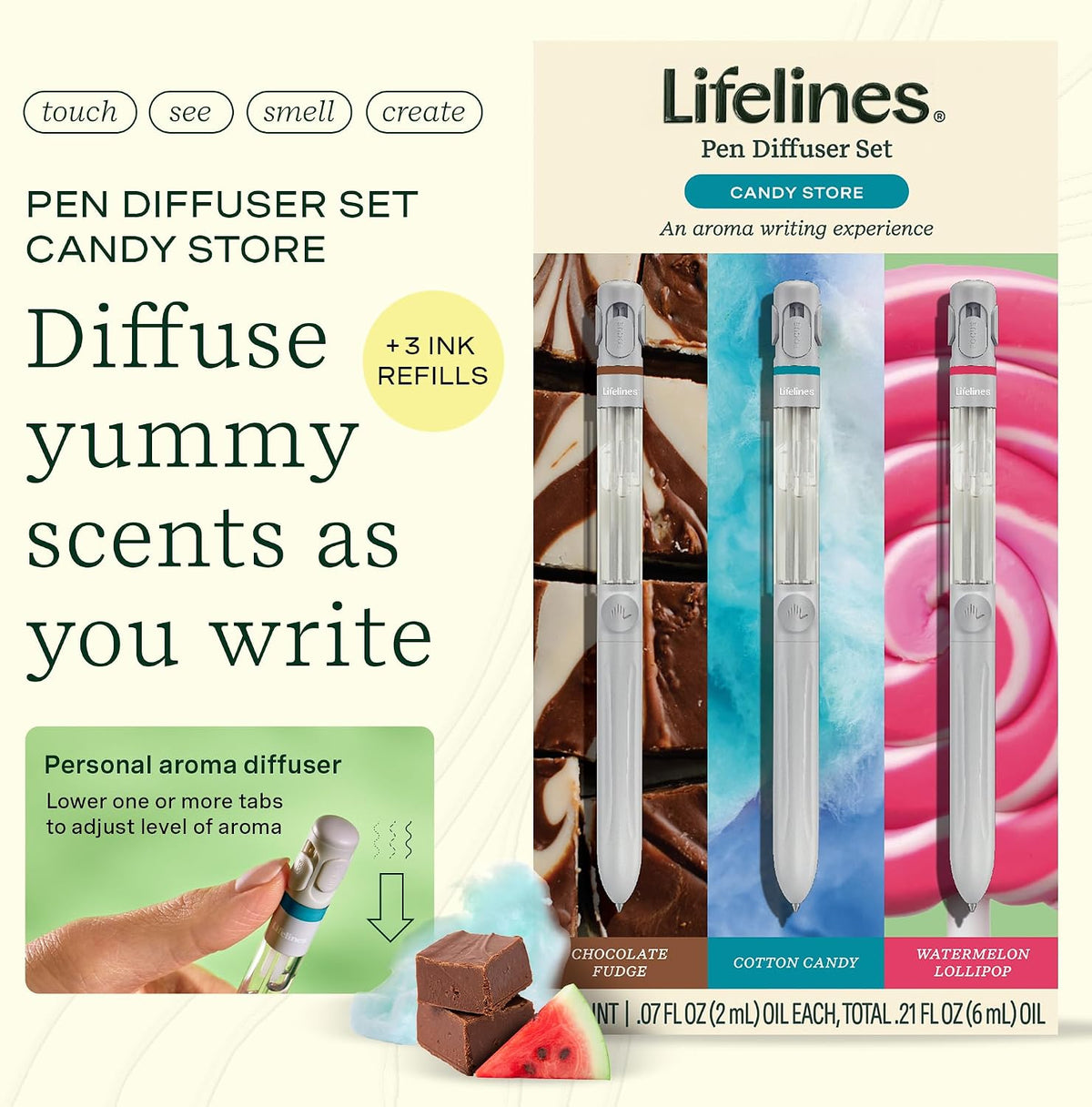 Lifelines Pen Diffuser Set, 3 Pack Candy Store, 1mm Black Ballpoint Pen