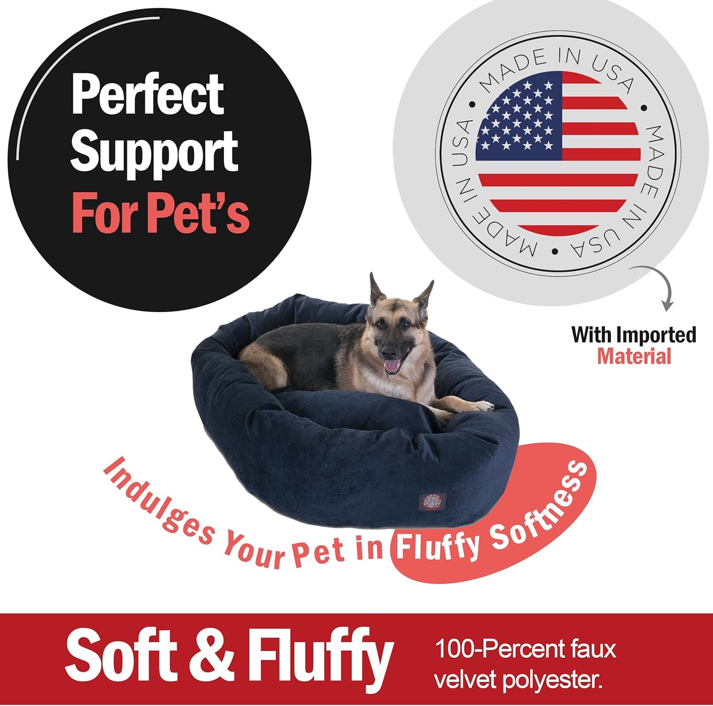Majestic Pet 52 Inch Micro Velvet Calming Dog Bed Washable 52x35x11 (inch) – Cozy Soft Round Donut Dog Bed with Spine for Head Support -Pet Bed X- Large – Navy (2025)