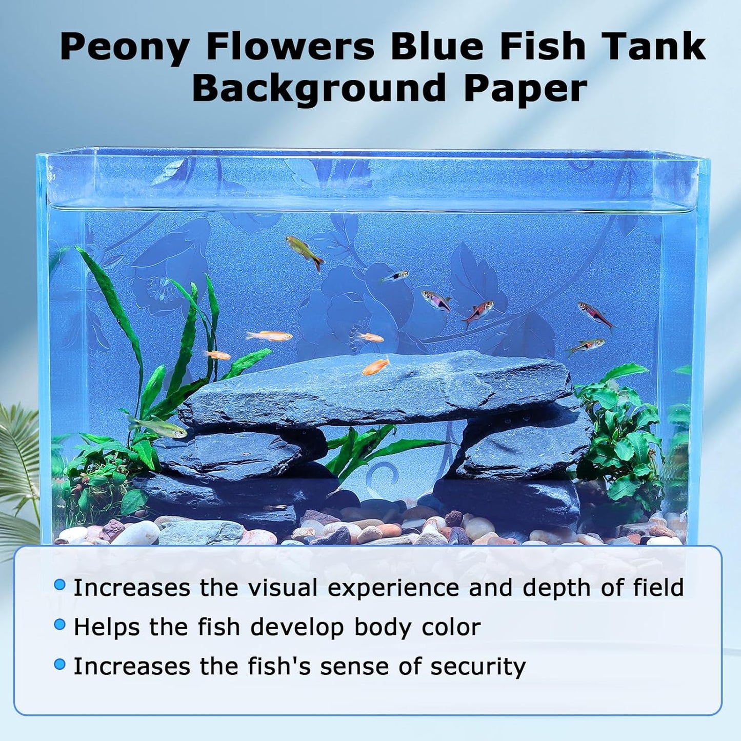 Aquarium Background Paper, Blue Fish Tank Backdrop Wallpaper Electrostatic Adhesive, No Glue, Easy to Install, Reusable (11.8" H × 27.5" L, Translucent)