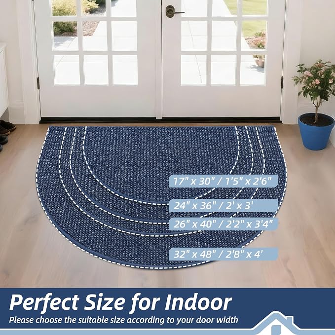 BEQHAUSE Dirt Trapper Door Mat 24" x 36" Half Circle Non-Slip Washable Doormats