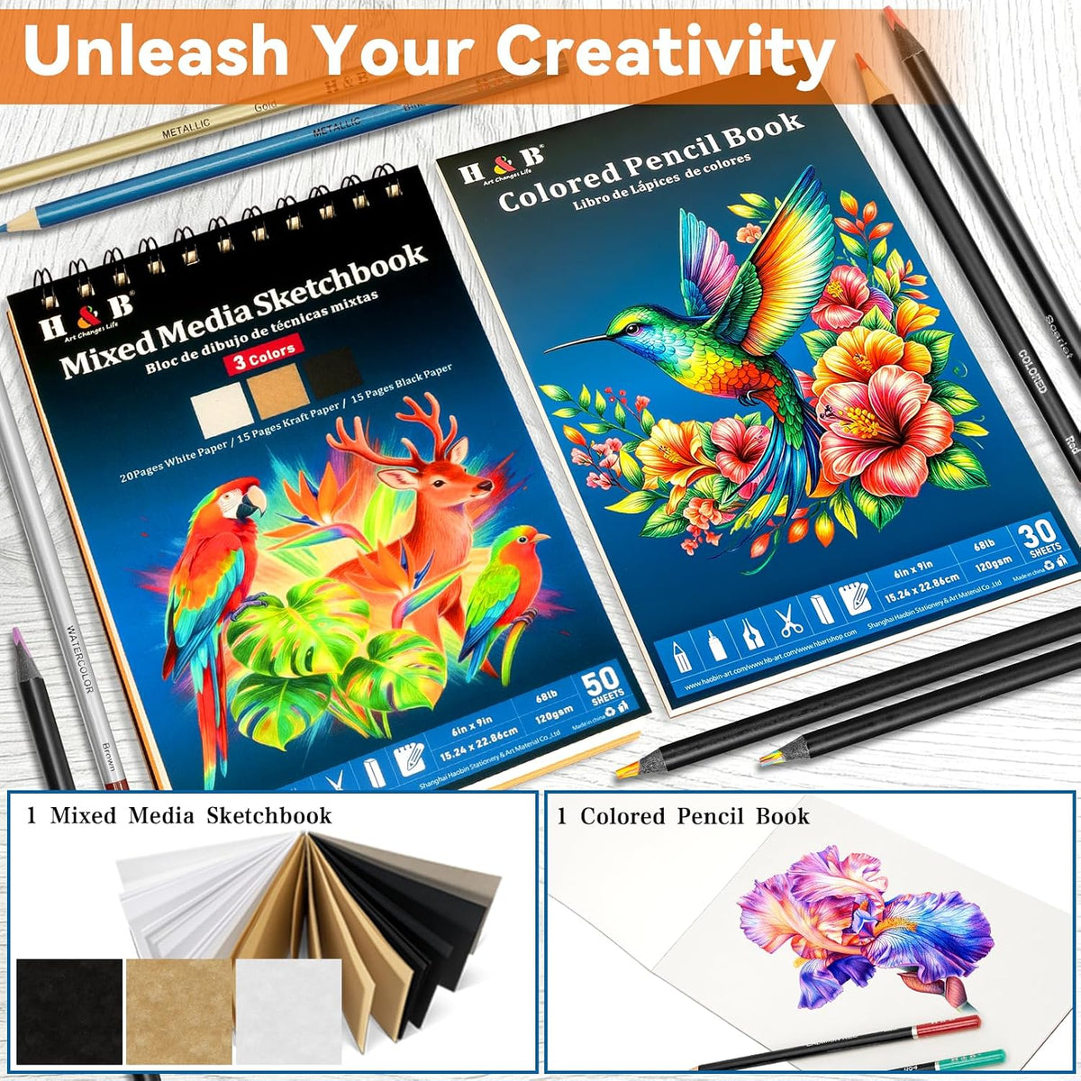 H & B 101PCS Sketching Kit Art Supplies for Adults with 3 Books & Zip Case