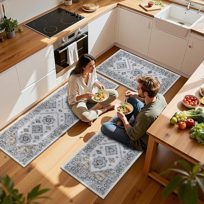 HEBE Boho Kitchen Rug Sets 3 Piece